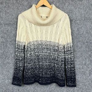 Lauren Ralph Lauren Sweater Women M Blue Ombre Cable Knit Cowl Neck Mohair Blend